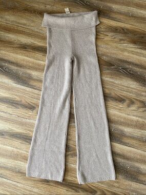 Aerie Sweater Trousers NWT Ribbed Fold-Over Waist Wide-Leg Knit Pants